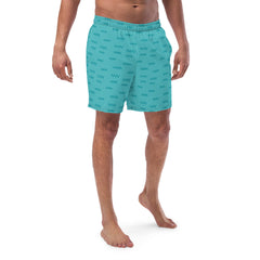 Blue Zigzags Pattern Men’s Recycled Swim Trunks With pockets