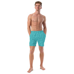 Blue Zigzags Pattern Men’s Recycled Swim Trunks With pockets