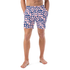 Blue and Pink Abstract Pattern Men’s Recycled Swim Trunks With Pockets