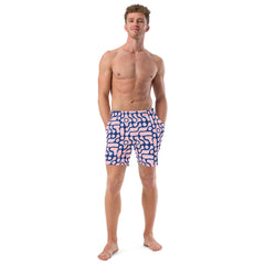Blue and Pink Abstract Pattern Men’s Recycled Swim Trunks With Pockets