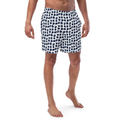 Abstract Squares Pattern Men’s Recycled Swim Trunks With Pockets
