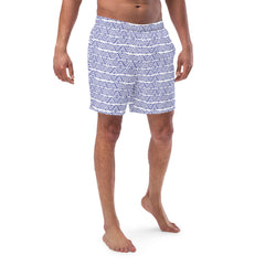 Concentric Diamonds Pattern Men’s Recycled Swim Trunks With Pockets