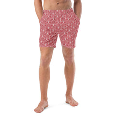 Geometric Hexagon Pattern Men’s Recycled Swim Trunks with pockets