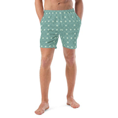 Concentric Circle Pattern Men’s Recycled Swim Trunks with pockets