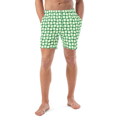 Green Squares Men’s Recycled Swim Trunks With Pockets