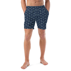 Tessellated Hexagon Geometric Men’s Recycled Swim Trunks with pockets