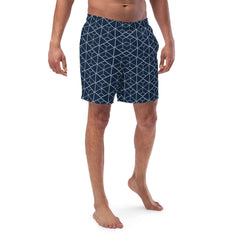 Tessellated Hexagon Geometric Men’s Recycled Swim Trunks with pockets