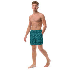Sherpa Blue Leaves Men's Recycled Swim Trunks With Pockets