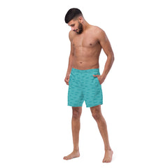 Blue Zigzags Pattern Men’s Recycled Swim Trunks With pockets