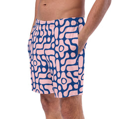 Blue and Pink Abstract Pattern Men’s Recycled Swim Trunks With Pockets