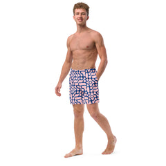 Blue and Pink Abstract Pattern Men’s Recycled Swim Trunks With Pockets