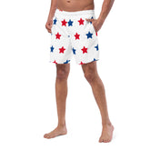 Red and Blue Stars Pattern Men’s Recycled Swim Trunks With Pockets