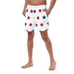 Red and Blue Stars Pattern Men’s Recycled Swim Trunks With Pockets