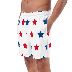 Red and Blue Stars Pattern Men’s Recycled Swim Trunks With Pockets
