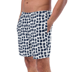 Abstract Squares Pattern Men’s Recycled Swim Trunks With Pockets
