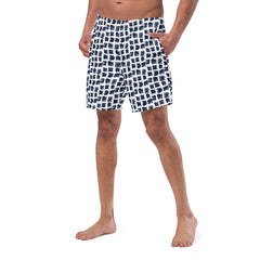 Abstract Squares Pattern Men’s Recycled Swim Trunks With Pockets