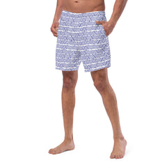 Concentric Diamonds Pattern Men’s Recycled Swim Trunks With Pockets