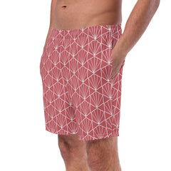 Geometric Hexagon Pattern Men’s Recycled Swim Trunks with pockets