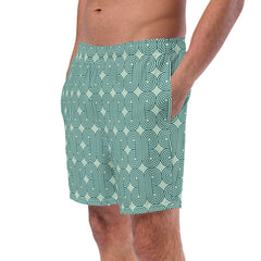 Concentric Circle Pattern Men’s Recycled Swim Trunks with pockets