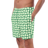 Green Squares Men’s Recycled Swim Trunks With Pockets
