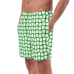 Green Squares Men’s Recycled Swim Trunks With Pockets
