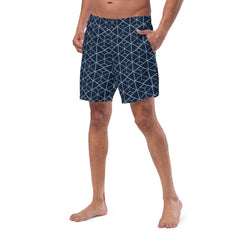 Tessellated Hexagon Geometric Men’s Recycled Swim Trunks with pockets