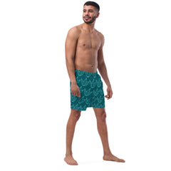 Sherpa Blue Leaves Men's Recycled Swim Trunks With Pockets