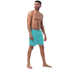 Blue Zigzags Pattern Men’s Recycled Swim Trunks With pockets