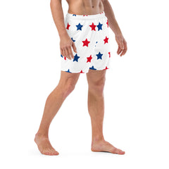 Red and Blue Stars Pattern Men’s Recycled Swim Trunks With Pockets