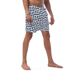 Abstract Squares Pattern Men’s Recycled Swim Trunks With Pockets