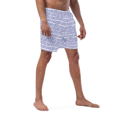 Concentric Diamonds Pattern Men’s Recycled Swim Trunks With Pockets
