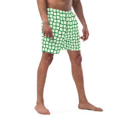 Green Squares Men’s Recycled Swim Trunks With Pockets