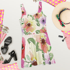 Tropical Sleeveless Skater Dress: UPF50+, Elastic & Flared