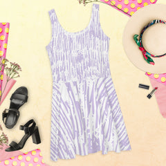 Sleeveless Skater Dress With Abstract Purple Design