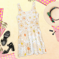 Sleeveless Skater Dress With Daisies Design