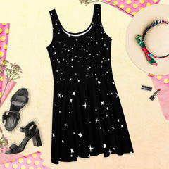 Sleeveless Skater Dress: Dazzle In Stars Design