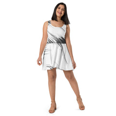 Sleeveless Skater Dress: Dazzle In Black and White Abstract Design