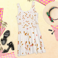 Sleeveless Skater Dress: Dazzle In Leaves Design