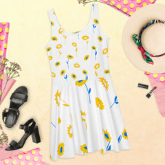 Sleeveless Skater Dress: Dazzle In Sunflower Design