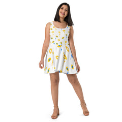 Sleeveless Skater Dress: Dazzle In Sunflower Design