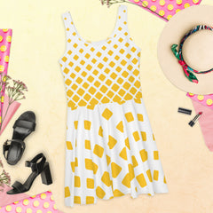 Sleeveless Skater Dress Dazzle In Yellow Tri Abstract Design