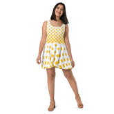 Sleeveless Skater Dress Dazzle In Yellow Tri Abstract Design
