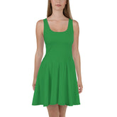 UPF 50+ Sea Green Skater Dress, Hand-Sewn with Elastic Waistline in Polyester-Spandex Blend