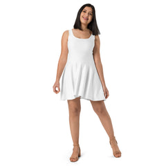 UPF 50+ White Skater Dress, Hand-Sewn in Polyester-Spandex Blend