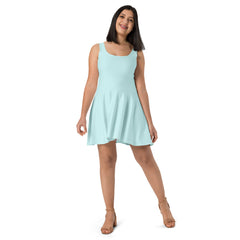 UPF 50+ Light Cyan Skater Dress, Hand-Sewn in Polyester-Spandex Blend