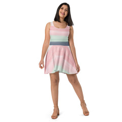 Pink Watercolor Sleeveless Skater Dress with Elastic Waistline