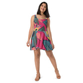 Colorful Floral Sleeveless Skater Dress: UPF50+, Elastic & Flared