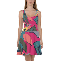 Colorful Floral Sleeveless Skater Dress: UPF50+, Elastic & Flared