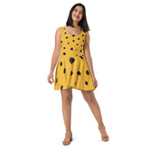 Mustard & Black Polka Dot Sleeveless Skater Dress: UPF50+, Elastic & Flared