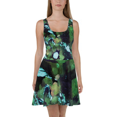 Watercolor Pattern Sleeveless Skater Dress: UPF50+, Elastic & Flared